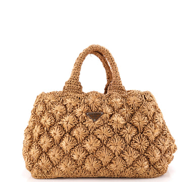 Prada Canapa Convertible Tote Raffia Crochet Medium