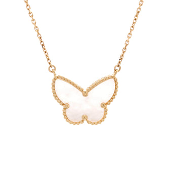 Van Cleef & Arpels Lucky Alhambra Butterfly Pendant Necklace 18K Yellow Gold with Mother of Pearl