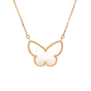 Van Cleef & Arpels Lucky Alhambra Butterfly Pendant Necklace 18K Yellow Gold with Mother of Pearl