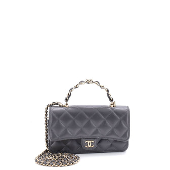 Chanel Classic Single Flap CC Handle Phone Holder with Chain Quilted Lambskin