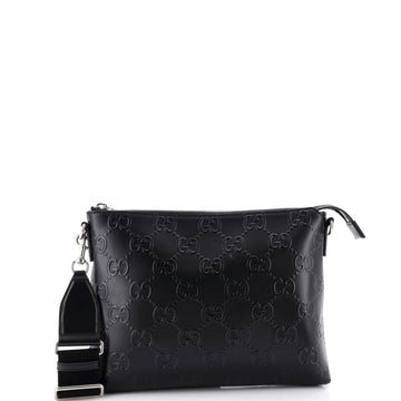 Gucci Convertible Messenger Bag GG Embossed Perforated Leather Medium