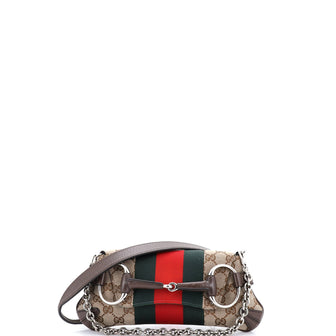 Gucci Horsebit NM Web Chain Clutch GG Canvas Small