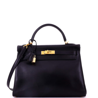 Hermes Kelly Handbag Black Box Calf with Gold Hardware 32