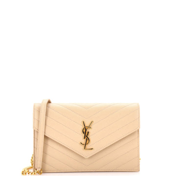 Saint Laurent Classic Monogram Wallet on Chain Matelasse Chevron Leather Small