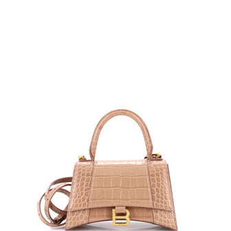 Balenciaga Hourglass Top Handle Bag Crocodile Embossed Leather Small