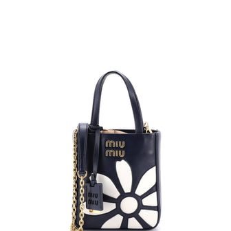 Miu Miu Flower Convertible Open Tote Embellished Leather Mini
