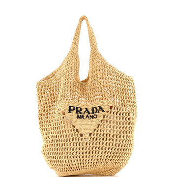 Prada Triangle Logo Bucket Tote Raffia Small