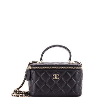 Chanel Classic Top Handle Vanity Case with Chain Quilted Lambskin Small