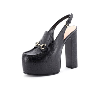 Gucci Women's Horsebit Platform Slingback Loafer Pumps GG Embossed Leather