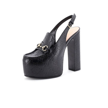 Gucci Women's Horsebit Platform Slingback Loafer Pumps GG Embossed Leather