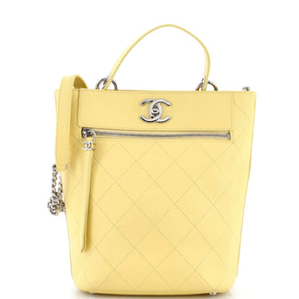 Chanel CC Top Handle Bucket Bag Stitched Calfskin Small