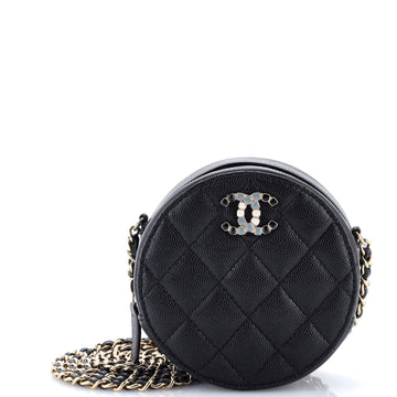 Chanel Round Clutch with Chain Quilted Caviar with Lacquered Metal