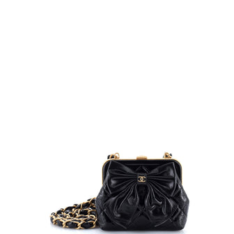 Chanel Bow Frame Clutch With Chain Quilted Patent with Lambskin Mini