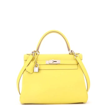 Hermes Kelly Handbag Yellow Evercolor with Palladium Hardware 28