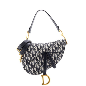 Christian Dior Saddle Handbag with Strap Oblique Canvas Medium