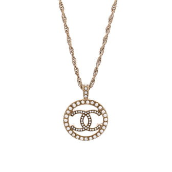 Chanel CC Round Pendant Necklace Metal with Faux Pearls