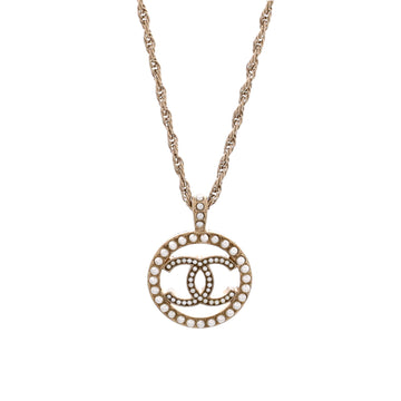 Chanel CC Round Pendant Necklace Metal with Faux Pearls