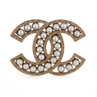 Chanel CC Brooch Metal with Faux Pearls