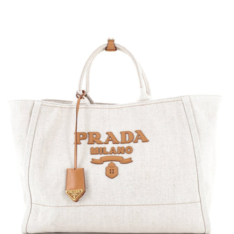 Prada Logo Tote Linen Blend Large