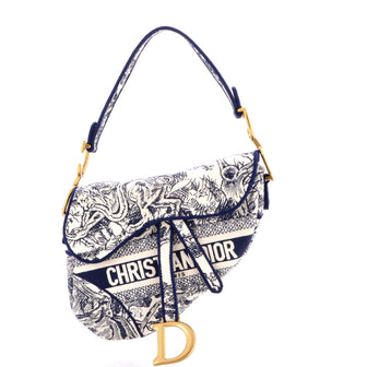 Christian Dior Saddle Bag Logo Embroidered Canvas Medium