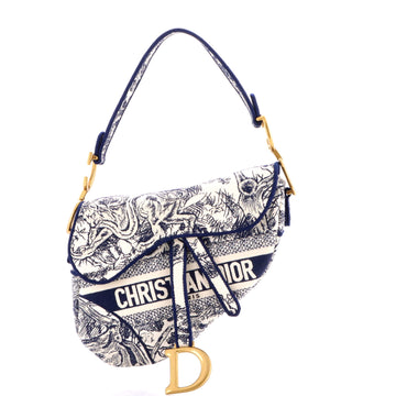 Christian Dior Saddle Bag Logo Embroidered Canvas Medium