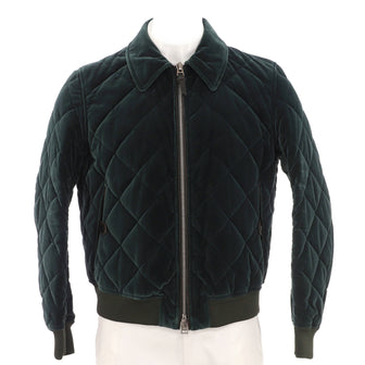 Tom Ford Men's Zip Up Bomber Jacket Quilted Velvet with Leather