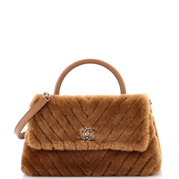 Chanel Coco Top Handle Bag Chevron Shearling Medium