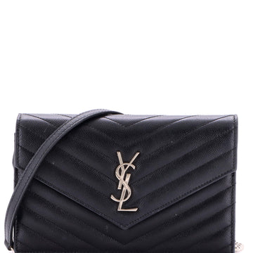 Saint Laurent Classic Monogram Wallet on Chain Matelasse Chevron Leather Small