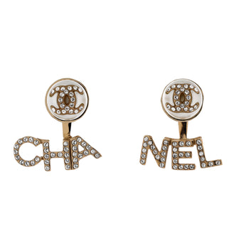 Chanel CHA-NEL Drop CC Stud Earrings Metal with Crystals and Faux Pearls