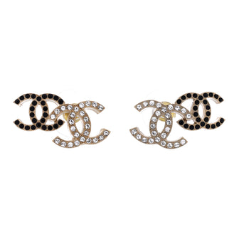 Chanel Double CC Stud Earrings Metal with Crystals