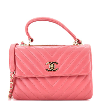 Trendy CC Top Handle Bag Chevron Lambskin Small