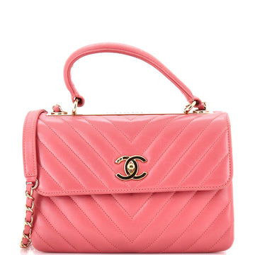 Trendy CC Top Handle Bag Chevron Lambskin Small