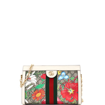 Gucci Ophidia Chain Shoulder Bag Flora GG Coated Canvas Small