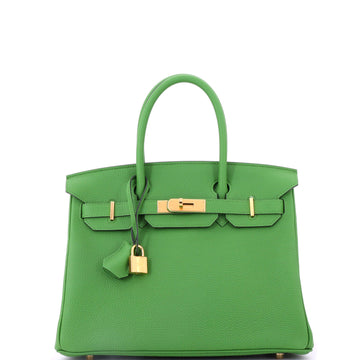 Hermes Birkin Handbag Green Togo with Gold Hardware 30