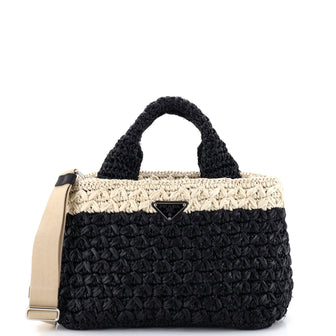 Prada Convertible Open Tote Woven Raffia Small