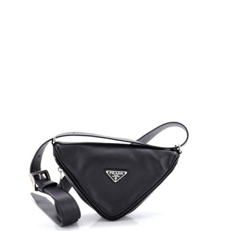 Prada Triangle Logo Zip Around Shoulder Bag Saffiano Leather