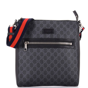 Gucci Web Strap Front Zip Messenger Bag GG Coated Canvas Medium