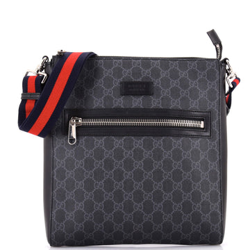 Gucci Web Strap Front Zip Messenger Bag GG Coated Canvas Medium