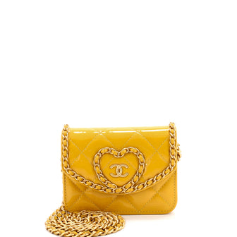 Chanel Heart Chain Flap Bag Quilted Patent Mini