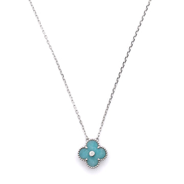 Van Cleef & Arpels Vintage Alhambra Pendant Necklace 18K White Gold and Green Celadon Sevres Porcelain with Diamond
