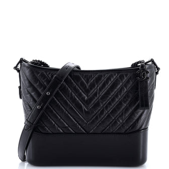Chanel So Black Gabrielle Hobo Chevron Aged Calfskin Medium