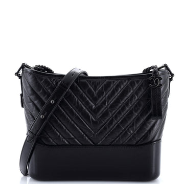 Chanel So Black Gabrielle Hobo Chevron Aged Calfskin Medium