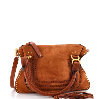 Chloe Marcie Satchel Whipstitch Studded Suede Medium
