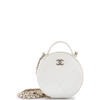 Chanel Handle with Care Round Vanity Case with Chain Quilted Caviar Small