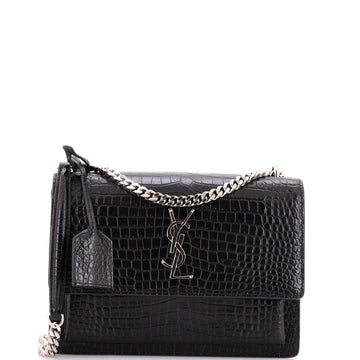 Saint Laurent Sunset Crossbody Bag Crocodile Embossed Leather Medium
