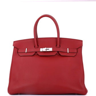 Hermes Birkin Handbag Red Clemence with Palladium Hardware 35