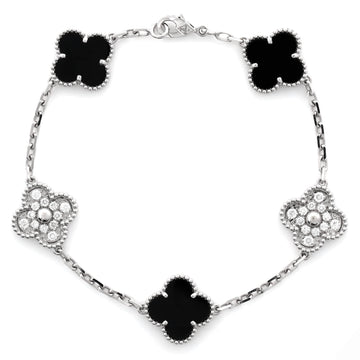 Van Cleef & Arpels Vintage Alhambra 5 Motifs Bracelet 18K White Gold and Onyx with Diamonds