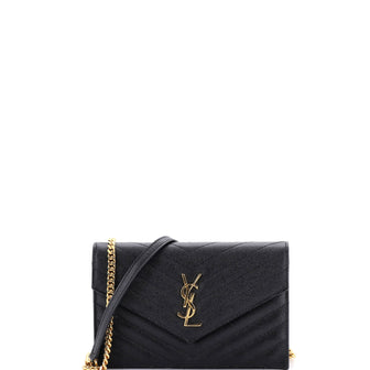 Saint Laurent Classic Monogram Wallet on Chain Matelasse Chevron Leather Small