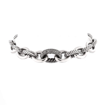 David Yurman Oval Link Bracelet Sterling Silver with Diamonds Large