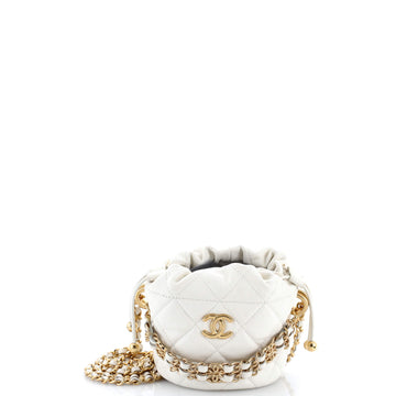 Chanel Medallion Charms Drawstring Bucket Bag Quilted Caviar Mini